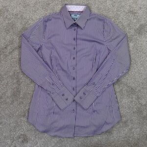 Hawes & Curtis Womens UK 14 US 10 Fitted Purple Striped Button Down Shirt Casual